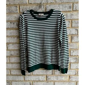 Green White Striped LOFT Outlet Crew Neck Long Sleeve Knit Sweater (NWT)
